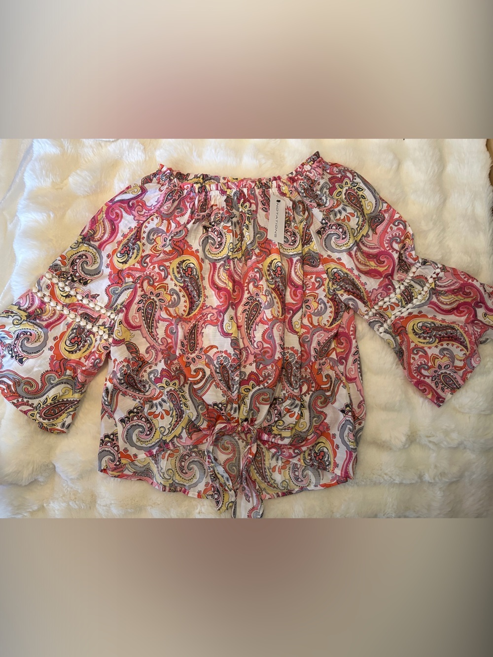 Notations Pink Multi Paisley Off-Shoulder Blouse